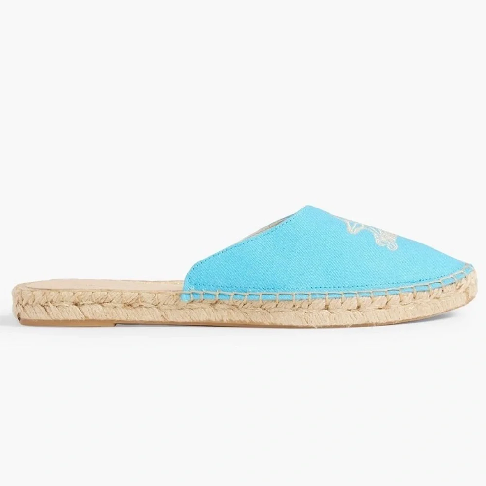 NWT Ganni embroidered espadrilles canvas aqua blue Aquarius starfish slippers